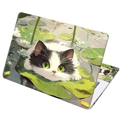 Universal Laptop Skin Sticker with 2 Wrist Pad Decals, 3-Piece Removable Vinyl Laptop Cover, Cat Laurel Leaf Waterproof Anti-Scratch, Easy-Trim Fit for 13.3" 14" 15.6" Laptops - color: Cat Laurel Leaf