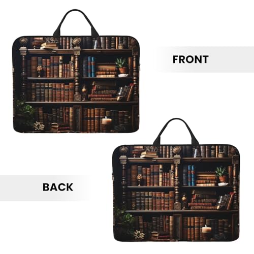 14 inch Laptop Sleeve with Handle Shockproof Laptop Bag Waterproof Computer Cover Bag Books on The Bookshelf Briefcase
