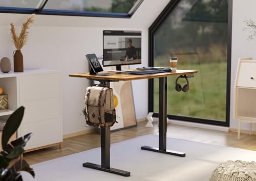 Claiks Electric Height Adjustable Standing Desk, 35x20 Inch, Rustic Brown | Smooth Height Adjustment, 4 Memory Presets, Cable Management Hub&Hook, Stable Steel Frame, 176lbs Capacity, Easy Assembly - color: Rustic Brown, size: 35