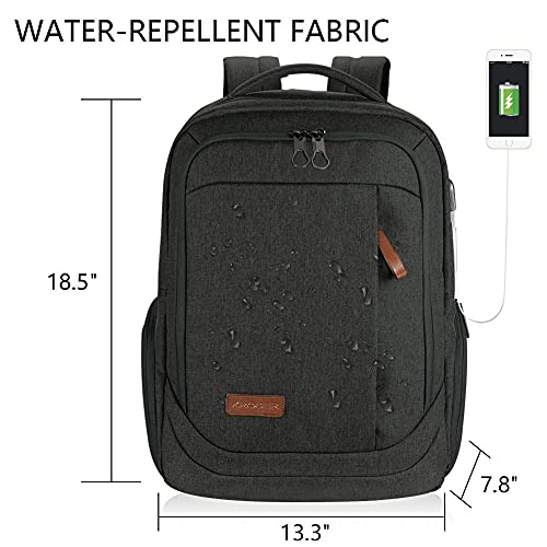KROSER Laptop Backpack Computer Backpack 17.3 Inch for Men-Charcoal Black | Laptop with USB Charging Port Water-Repellent Travel Large Backpack Casual Daypack Business/College/Women - color: A-charcoal Black-17.3"
