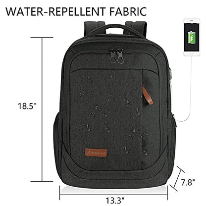 KROSER Laptop Backpack Computer Backpack 17.3 Inch for Men-Charcoal Black | Laptop with USB Charging Port Water-Repellent Travel Large Backpack Casual Daypack Business/College/Women - color: A-charcoal Black-17.3"
