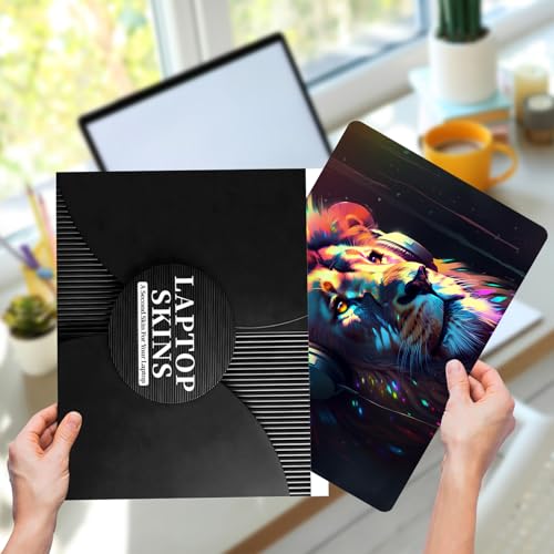 Laptop Skin Sticker for 12.1”-15.6“ Laptops (Fits 13”, 13.3”, 14”, 15”, 15.4”) | Protective Universal Reusable Vinyl Art Decal Cover | Waterproof & Scratch-Resistant-Lion with Head Set - color: Lion with head set