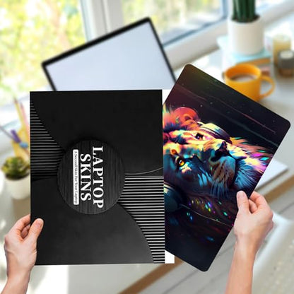 Laptop Skin Sticker for 12.1”-15.6“ Laptops (Fits 13”, 13.3”, 14”, 15”, 15.4”) | Protective Universal Reusable Vinyl Art Decal Cover | Waterproof & Scratch-Resistant-Lion with Head Set - color: Lion with head set