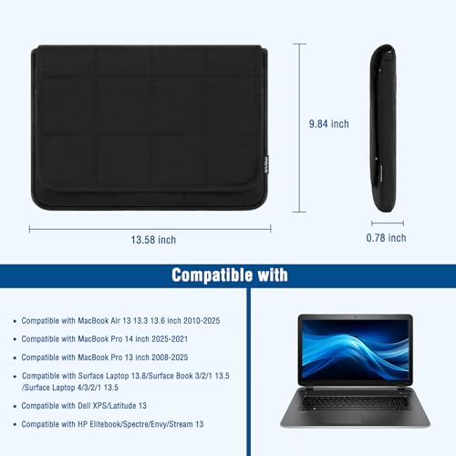 MOSISO 13-14 inch Laptop Case, 13.3 inch Laptop Sleeve Compatible with MacBook Neo/Air/Pro 13 inch with A18/M5/M4/M3/M2/M1 Chip 2026-2016, Twelve Grid Quilted Flap Computer Bag with Pockets&Belt,Black