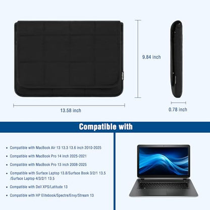 MOSISO 13-14 inch Laptop Case, 13.3 inch Laptop Sleeve Compatible with MacBook Neo/Air/Pro 13 inch with A18/M5/M4/M3/M2/M1 Chip 2026-2016, Twelve Grid Quilted Flap Computer Bag with Pockets&Belt,Black