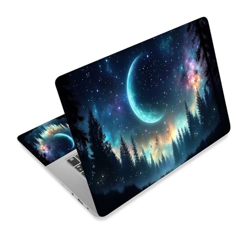 Universal Laptop Skin Sticker Decal,15.6 Inch Laptop Vinyl Cover for 13" 14" 15.6" Laptop,Scratch-Resistant Waterproof Protector Wrap,Reusable with Wrist Pads,Starry Forest Moon - color: Starry Forest Moon