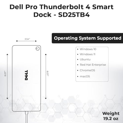 Dell SD25TB4 Pro Thunderbolt 4 Smart Dock - Supports 8k Display, 3 Years Warranty with 180W Adapter, HDMI, DisplayPort, Thunderbolt Cable, Cloth - USB C Docking Station Hub with Accessories