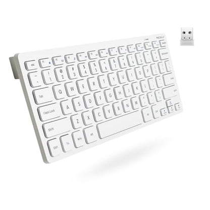 Macally Mini Compact Keyboard - Wireless Keyboards for Desktop PC, Surface, Chromebook, Notebook, Laptop Keyboard, Slim Key Board with 2.4G Wireless USB - Small Keyboard for Travel (White) - color: White