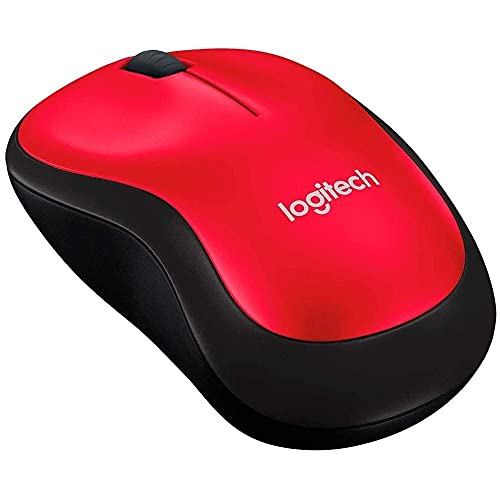 Logitech M185 Compact Ambidextrous Wireless Mouse with Rubber Grips - Red | Ambidextrous mouse with 2.4 GHz USB-A Nano Receiver, Optical Tracking, 12-Months Battery Life, PC, Mac, Laptop compatible - color: Red, size: 1 Pack, style: USB Receiver