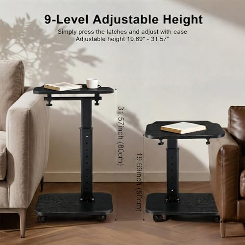 C Table End Table Adjustable Height, Rolling TV Tray Table for Small Spaces 180° Flip-Over Panel & 360° Swivel Casters,C Shaped Side Tables for Couch for Living Room/Bedroom/Bed/Sofa/Chair/Snack-Black - color: Black