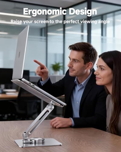 Laptop Stand for Desk, Aluminum Alloy Ergonomic Laptop Riser 360 Rotation Base, Portable Adjustable Laptop Stand for Office Home Fits MacBook Air Pro, Dell, HP (10"-17.3'') - Silver