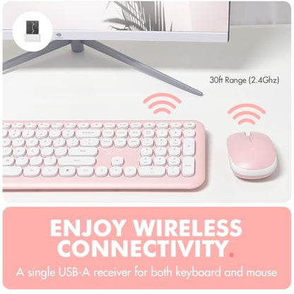 X9 Pink Keyboard and Mouse Wireless | Cute Wireless Keyboard and Mouse Combo - Transform Your Space with a Colorful Keyboard and Mouse Set for PC Laptop and Chrome (Pink/White) - color: Pink | White