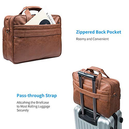 seyfocnia Leather Laptop Bag, Men's 15.6 Inche 17.3 Inche Messenger Briefcase Business Satchel Computer Handbag Shoulder Bag - color: [H]brown, size: 15.6 inch
