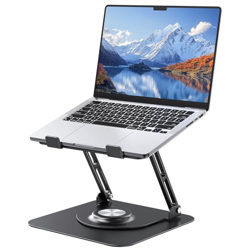 JOYEKY Laptop Stand for Desk, Adjustable Computer Stand with 360° Rotating Base, Ergonomic Laptop Riser for Collaborative Work, Foldable & Portable Laptop Stand, fits for All 10-16" Laptops - color: Black