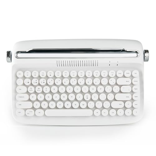 YUNZII ACTTO B303 Wireless Keyboard, Retro Bluetooth Aesthetic Typewriter Style Keyboard with Integrated Stand for Multi-Device (Snow White, B303) - style: Snow White