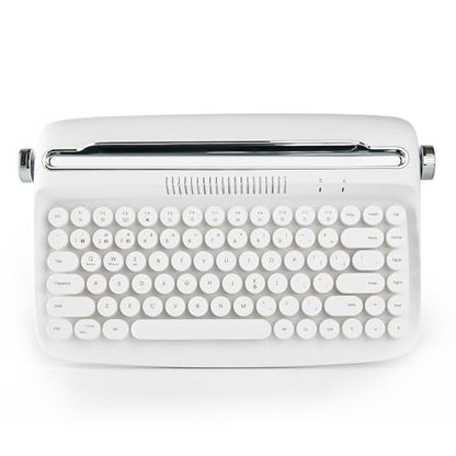 YUNZII ACTTO B303 Wireless Keyboard, Retro Bluetooth Aesthetic Typewriter Style Keyboard with Integrated Stand for Multi-Device (Snow White, B303) - style: Snow White