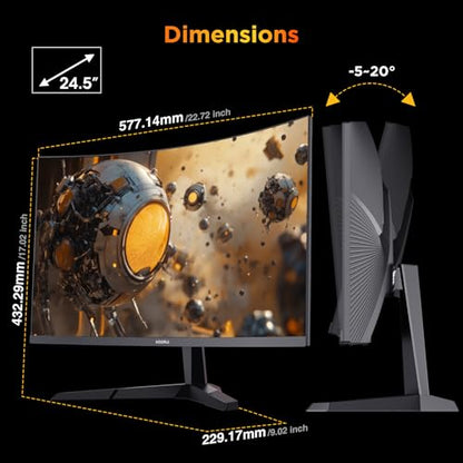 KOORUI 25 inch Curved Gaming Monitor 240Hz FHD 1080P, 1500R 1ms Display | Adaptive Sync, 90% DCI-P3, Eye Care, HDMI×2 and DP, VESA Mount, Tilt, FPS Gaming, Esports Players, Competitive Gaming - size: 25inch 240Hz/FHD/Curved