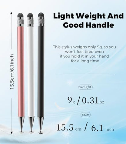 Kenkor Stylus(3pcs),2-in-1 Stylus Pen for Touch Screen, Stylus Pen for iPad | No Charging,Compatible with Apple(iPhone/iPad)/Nintendo Switch/Samsung/Google/Microsoft/Android Tablets Touch Screens Devices - color: Black+Pink+White