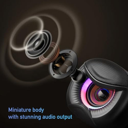 Elimavi USB Computer Speakers, 3.5mm Aux Speaker and USB Powered Interface are Suitable for Desktop Laptop Monitor, Owl Eye Design, Includes a USB-C Adapter, Colorful Lights - style: Colorful lights
