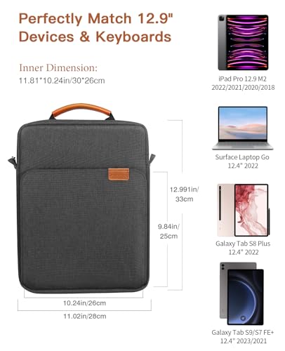 MoKo 13 Inch Tablet Sleeve Bag Carrying Case with Shoulder Strap Handle | Fits iPad Pro 13-inch M5, iPad Air 13-inch M4/M3, iPad Pro 12.9 M2/M1 and Galaxy Tab S8+/S9+ 12.4, Black &Gray - color: Black & Gray, size: 12.9 inch