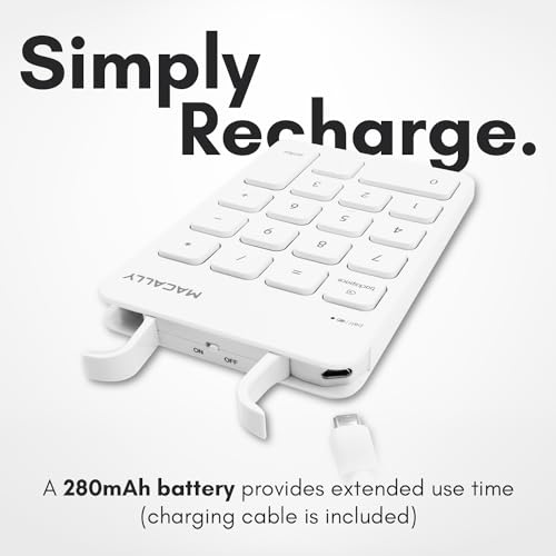 Macally Bluetooth Number Pad for Laptop, Apple, Mac, iMac, MacBook Pro/Air, Ipad, Windows PC, Tablet, or Computer - Rechargeable 18 Key Wireless Numeric Keypad - Bluetooth 10 Key Numpad Keyboard