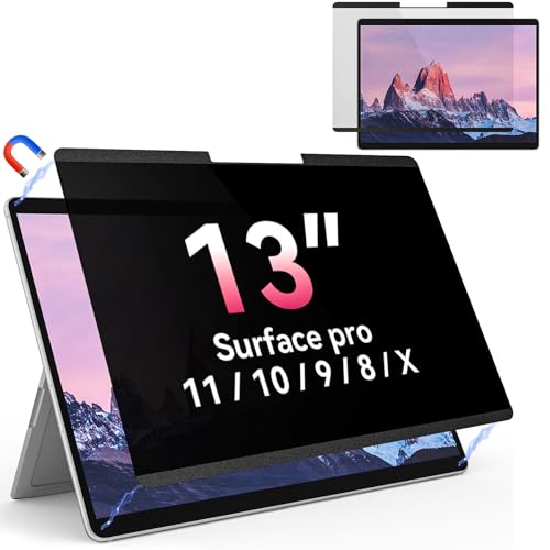 Magnetic Privacy Screen for Microsoft Surface Pro 11/10/9/8/X 13 Inch, Removable Anti Glare Blue Light Filter, 13 In Anti Spy Black Security Private Block Screen Protector