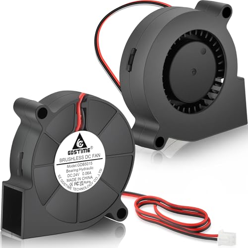 GDSTIME 5015 Blower 24V 2-Pin 50mm x 15mm Turbine Turbo Cooling Fan 2-Pack | Hydraulic Bearing, 24 Volt DC Brushless, 4500 RPM, High Speed, Replacement Blower Fans for 3D Printer Humidifier - size: 50x15mm