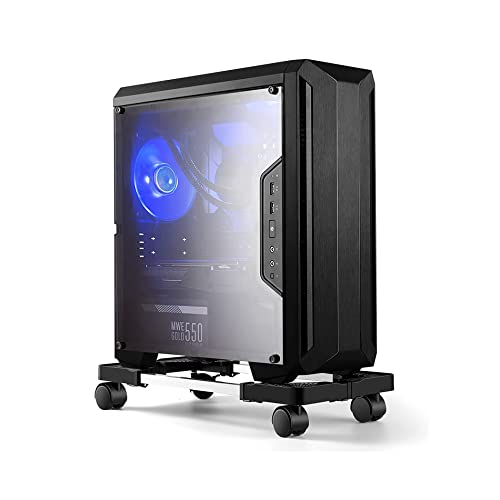 Computer Tower Stand,Hmseng Adjustable Mobile CPU Stand with 4 Rolling Caster Wheels, PC Tower Stand Fits Most PC Under Desk-Black - color: Black