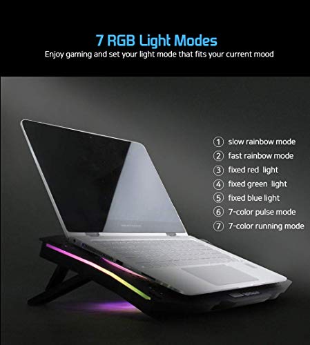 LETUSTO RGB Laptop Cooling Pad, Portable Laptop Cooler Stand for up to 17’’ Notebooks, 2 Fans with 17dBA and 2 USB Ports