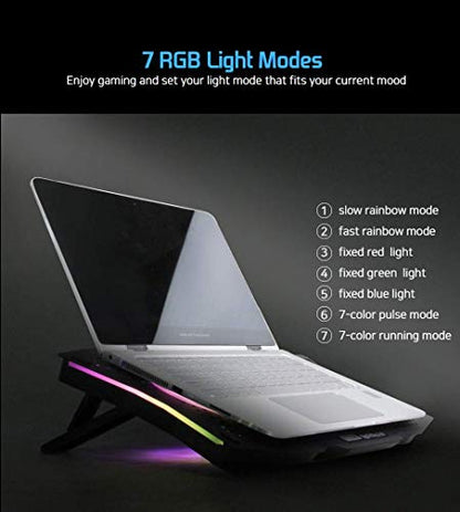LETUSTO RGB Laptop Cooling Pad, Portable Laptop Cooler Stand for up to 17’’ Notebooks, 2 Fans with 17dBA and 2 USB Ports