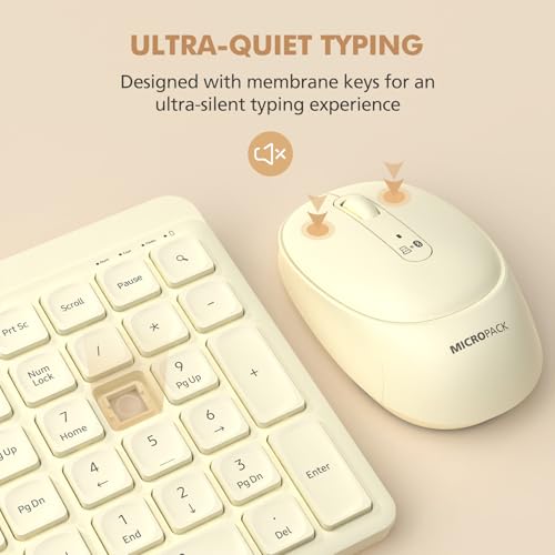 Wireless Keyboard and Mouse Combo for Desktop Mac iPad Bluetooth 2.4 Ghz Rechargeable Ultra Silent Click with Number Pad Compatible with Pc, Laptop, Tablet (Cream) - color: Cream