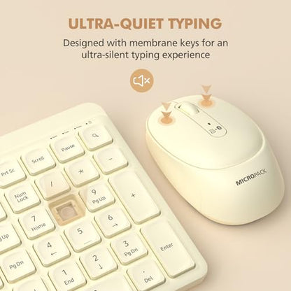 Wireless Keyboard and Mouse Combo for Desktop Mac iPad Bluetooth 2.4 Ghz Rechargeable Ultra Silent Click with Number Pad Compatible with Pc, Laptop, Tablet (Cream) - color: Cream