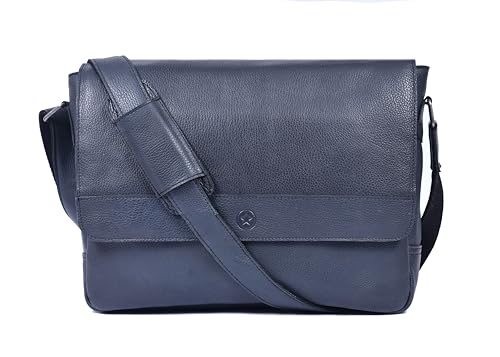 16" Crossbody Bag Leather Laptop Messenger Bag For Men with trolley sleeve for school office (Royal Blue) - color: Royal Blue