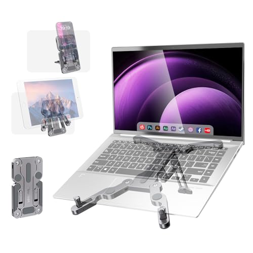 Portable Laptop Stand for Desk,3 in 1 Fits Laptops/Tablets/Phone | Adjustable Aerospace Aluminum Riser,Foldable 3-Mode Holder,Fits 10-16" Laptops/Tablets/Phones,0.6lb Ultra-Light