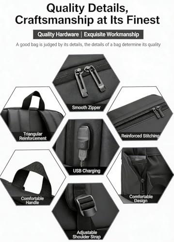 LINGYUE Business Travel Backpack With USB Charging Port, Durable Nylon Laptop Fits 15.6 Inch Notebook, Waterproof Resistant Anti-Theft Bag For Work School, Black(Gray)