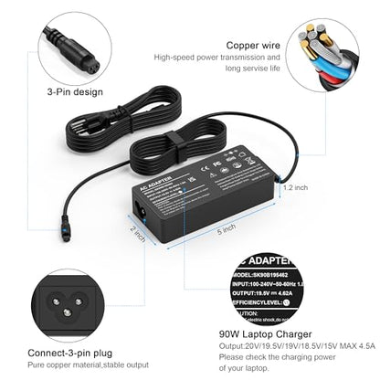 Universal AC Adapter 90W Laptop Charger Compatible with Lenovo HP Dell ASUS Acer Samsung Gateway Notebook Ultrabook Chromebook Pavilion EliteBook Inspiron Latitude ThinkPad and More with 16 Tips