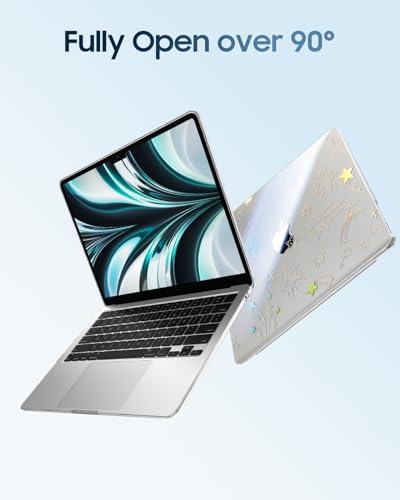 Fintie Case for MacBook Air 13 inch A3449/A3240/A3113/A2681 2022-2026 | M2/M3/M4/M5, Snap On Hard Shell, Full Port Access, Easy On/Off, Lightweight, Five-Pointed Star - color: Crystal Dark Cyan
