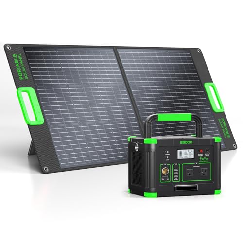 500W Portable Power Station with 100W Foldable Solar Panel,Solar Generator | 519.48Wh Outdoor Solar Generator Backup Battery Pack with 2 AC Outlets, for RV, Van, Camping, Climbing, Home Emergency Use - color: Black & Green