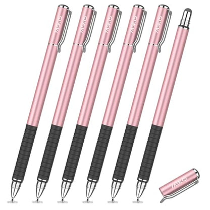 MEKO Stylus Pen for Touchscreen, 2-in-1 Universal Stylus | 6 Pack, MEKO 1st Generation Fine Fiber & Rubber Tips Stylus, High Precision with Clip, Compatiable with All Touch Screens - color: Rose Gold