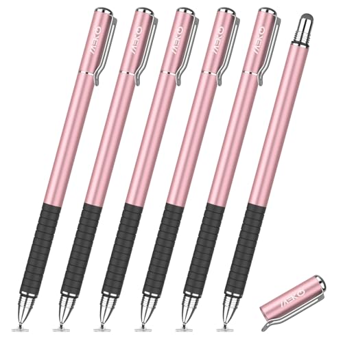 MEKO Stylus Pen for Touchscreen, 2-in-1 Universal Stylus | 6 Pack, MEKO 1st Generation Fine Fiber & Rubber Tips Stylus, High Precision with Clip, Compatiable with All Touch Screens - color: Rose Gold