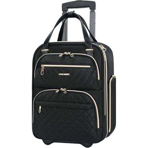 KROSER Carry On Underseat, 16-inch Underseater Suitcase for Men/Women | Multi-functional Lightweight Overnight Black/Gold - color: Black/Gold