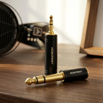 MOBOREST 3.5mm to 1/4 (6.35mm) Stereo Pure Copper Headphone Adapter, 2PCS | 1/8 Male to 1/4 Female & 3.5 F to 6.35 M Bidirectional audio adapter for Guitar Amp, Mixer, Piano keyboard, Studio Home Audio - color: BLACK