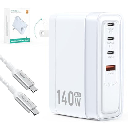 SparkleCore 140W USB C Charger,4-Port 100W Fast Charging Block PD3.1 GaN Cruise Essentials 2026 Travel for Apple MacBook,Laptop,iPhone 17/16 Series,iPad Pro,Samsung,Anker Laptop Power Bank,6.6ft Cable