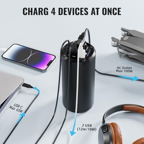 Portable Laptop Charger with AC Outlet, 98Wh/100W Power Bank 27000mAh External Travel Battery Pack with LED Flashlight for MacBook, IPad, Dell, HP, Samsung, iPhone, Switch and More