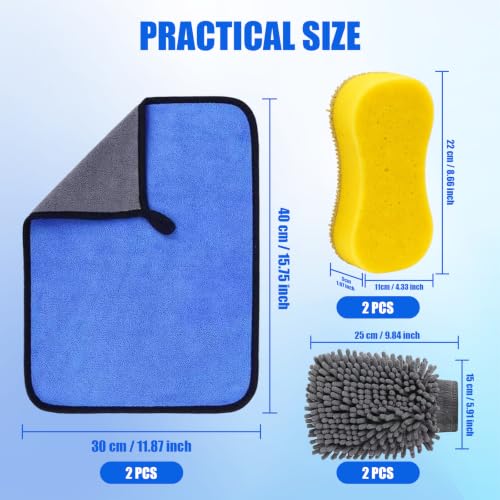 6-Pack Car Cleaning Kit – Microfiber Cloth, Mitt & Sponge Set | 2 Car Sponges, 2 Drying Towels, 2 Scratch-Free Wash Mitts, Highly Absorbent, for Car Detailing, Windows & Home Use - color: 6 Pack