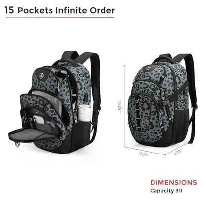 Swissdigital Laptop Backpack, Gray Leopard | USB Charging Port, Travel Backpack, 31l Capacity, For Men - color: Gray Leopard