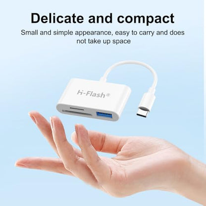 3-in-1 SD Card Reader for iPad iPhone Android, USB C Memory Card Adapter, Supports USB 3.0/2.0, SD/TF Card, Plug and Play, No App Needed
