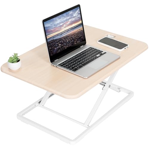 VIVO Ultra-Slim Single Top Height Adjustable Standing Desk Riser, Compact Sit Stand Desktop Converter for Monitor or Laptop, Light Wood, DESK-V001JF - color: Light Wood, size: 26"