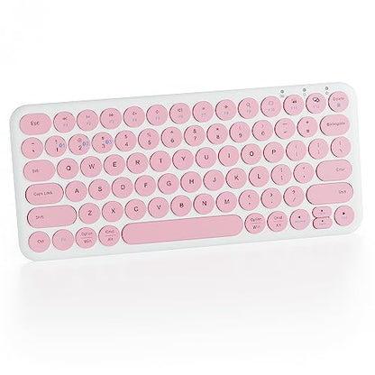 Mini Bluetooth Keyboard, Low Profile Quiet Keys (Pink White) | 78-Key Round Keycaps, Multi-Device Connection for iPad, Tablet, Laptop, PC, Mac - color: PINK WHITE