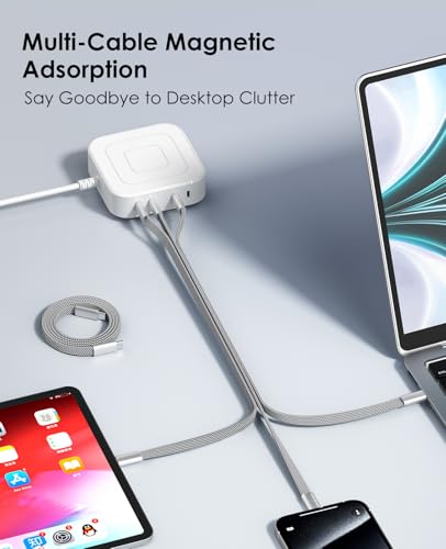 Magnetic USB C to USB C Cable, 240W/5A Coiled Fast Charging USB Type C Charger Cable Braided for iPhone 15/15 Plus/15 Pro/15 Pro Max, MacOS Pro, Pad Pro, Samsung Galaxy S24/S23/S22 Ultra 5FT | Self Winding USB Type C Charger Cable Braided for iPhone 17 16